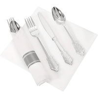 WDF Silver Plastic Silverware with Pre Rolled Napkins-90PCS Silver Disposable Cutlery EasyOptionXY LLC