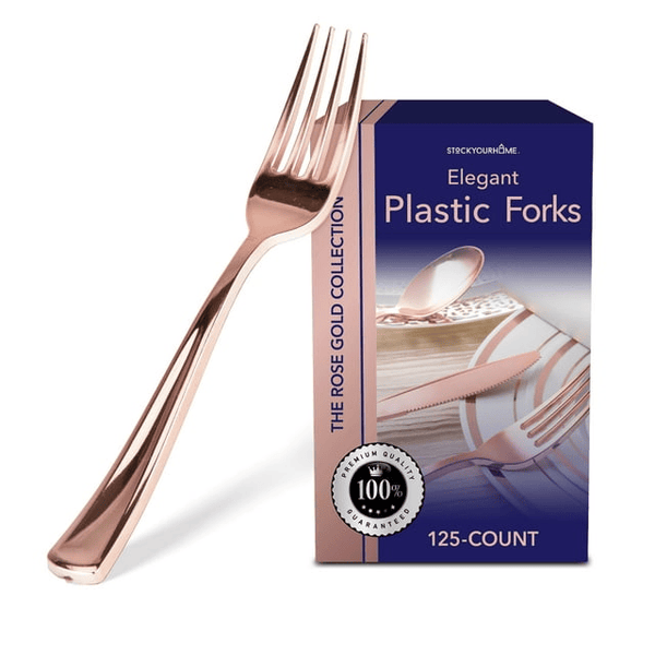 Stock Your Home Disposable Rose Gold Plastic Forks - 125 Count EasyOptionXY LLC