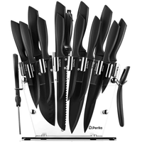 D.Perlla Knife Set, 16 PCS High Carbon Stainless Steel Kitchen Knife Set, BO Oxidation for Anti-Rusting, Black Knife Set with Acrylic Stand and Serrated Steak Knives EasyOptionXY LLC