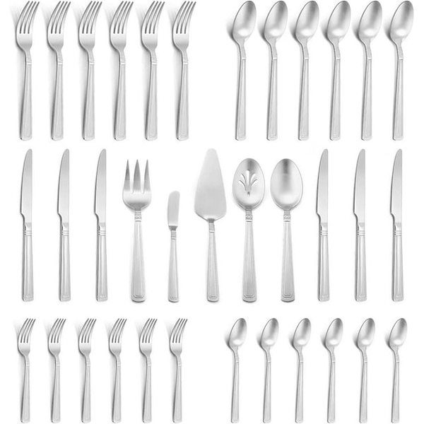 Walchoice 35 Pieces Silverware Set with Serving Set, Stainless Steel Flatware Cutlery Set for 6, Metal Eating Utensils for Home Banquet Buffet, Matte Finished EasyOptionXY LLC