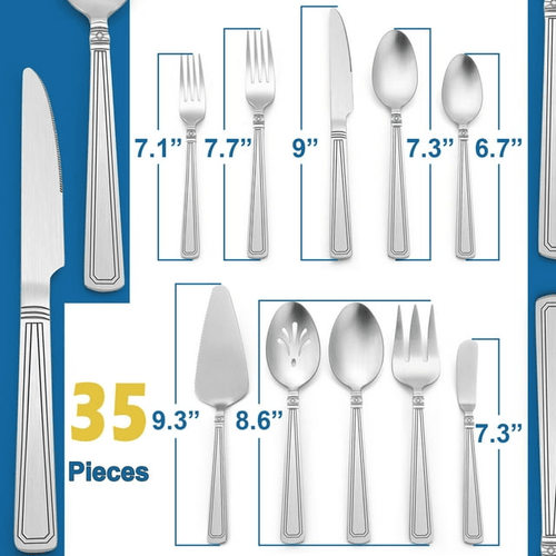 Walchoice 35 Pieces Silverware Set with Serving Set, Stainless Steel Flatware Cutlery Set for 6, Metal Eating Utensils for Home Banquet Buffet, Matte Finished EasyOptionXY LLC