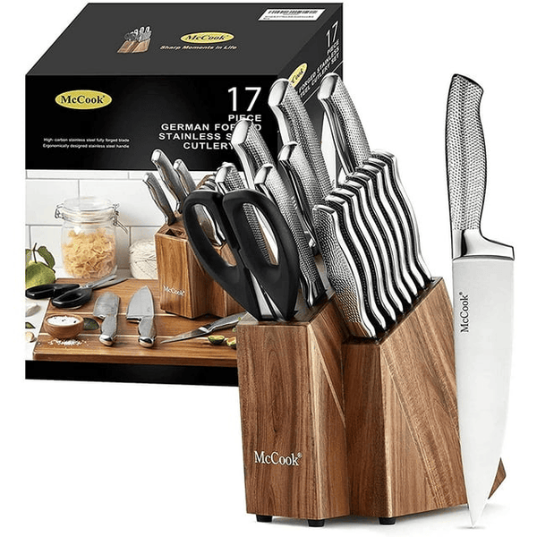 McCook MC20 17pcs Kitchen Knife Set with Block Cutlery Knife Block Set Stainless Steel EasyOptionXY LLC