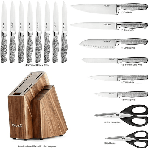 McCook MC20 17pcs Kitchen Knife Set with Block Cutlery Knife Block Set Stainless Steel EasyOptionXY LLC
