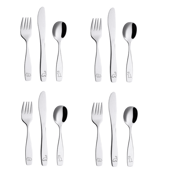 Exzact Children Flatware 12pcs Stainless Steel Kid Silverware - Dinosaur EasyOptionXY LLC