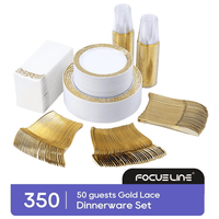 FOCUSLINE 350 Piece Gold Plastic Plates, Disposable Heavy Duty Plastic Plate Set EasyOptionXY LLC