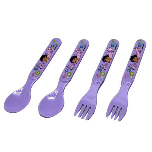 4pcs Lavender Colored Floral Dora and Boots Kids Spoon and Fork Set EasyOptionXY LLC