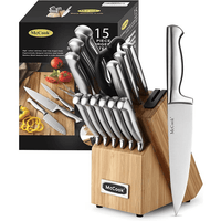 McCook 15-Piece Stainless Steel Knife Set,MC19 Knife Block Set with Built-in Sharpener,Chef Knife for Home EasyOptionXY LLC