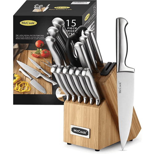McCook 15-Piece Stainless Steel Knife Set,MC19 Knife Block Set with Built-in Sharpener,Chef Knife for Home EasyOptionXY LLC