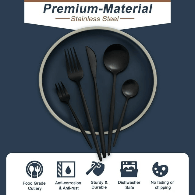 Bestdin Silverware Set, 20-Piece Stainless Steel Flatware set, Tableware Cutlery Set Service for 4, Utensils for Kitchens, Dishwasher Safe, Black EasyOptionXY LLC