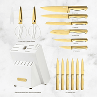 McCook MC21G Knife Sets,15 Pieces Golden Titanium Kitchen Knife Block Sets with Built-in Sharpener EasyOptionXY LLC