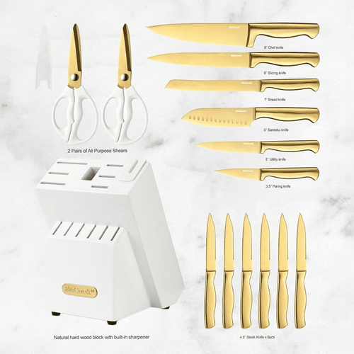 McCook MC21G Knife Sets,15 Pieces Golden Titanium Kitchen Knife Block Sets with Built-in Sharpener EasyOptionXY LLC