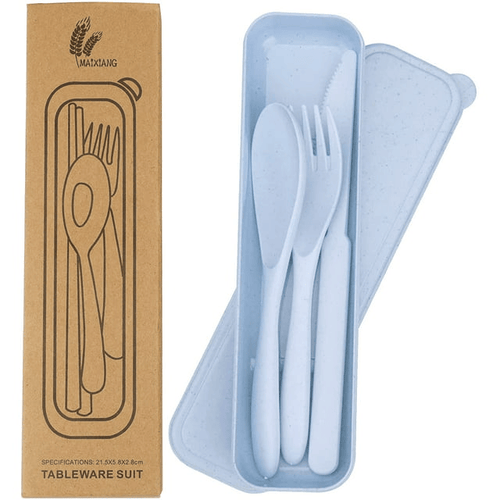 FLONOZZ Travel Cutlery Set with Case, Reusable Plastic Portable Camping Flatware Set (Blue) EasyOptionXY LLC