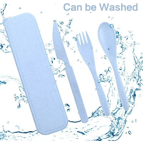 FLONOZZ Travel Cutlery Set with Case, Reusable Plastic Portable Camping Flatware Set (Blue) EasyOptionXY LLC