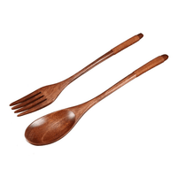 Uxcell Kitchenware Cutlery Non-slip Handle Spoon Fork Set Wood Brown 2 in 1 EasyOptionXY LLC