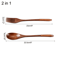 Uxcell Kitchenware Cutlery Non-slip Handle Spoon Fork Set Wood Brown 2 in 1 EasyOptionXY LLC