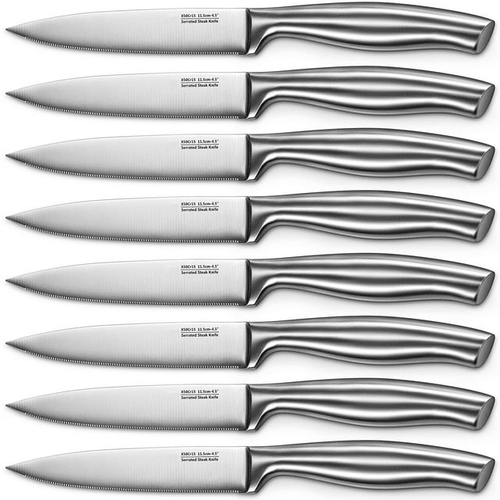 Steak Knives, Serrated Steak Knives with Gift Box, Stainless Steel Kitchen Steak Knife Set of 8, Silver EasyOptionXY LLC