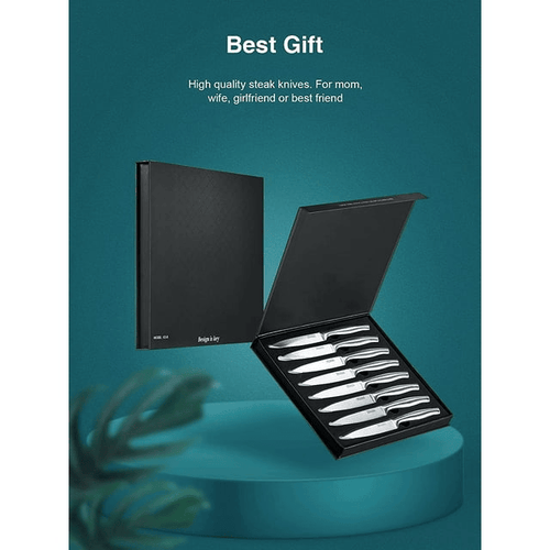 Steak Knives, Serrated Steak Knives with Gift Box, Stainless Steel Kitchen Steak Knife Set of 8, Silver EasyOptionXY LLC