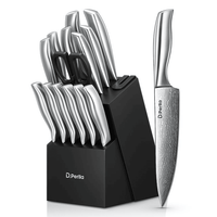 D.Perlla Knife Set , 15 Pieces Stainless Steel Hollow Handle Kitchen Cutlery Set with with Built in Knife Sharpener Block EasyOptionXY LLC