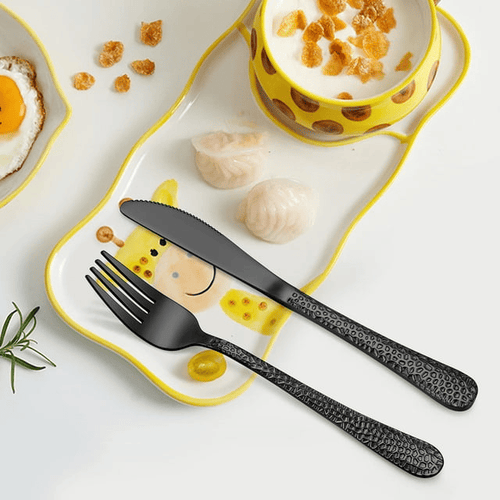 Vesteel 9-Piece Kids Hammered Silverware Set, Stainless Steel Preschooler Eating Flatware Utensils - Black EasyOptionXY LLC