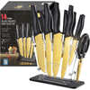 Golden Kinfe set,Marco Almond KYA23 14-Piece Dishwasher Safe Knife Set with Stand Kitchen Knives Stainless Steel EasyOptionXY LLC