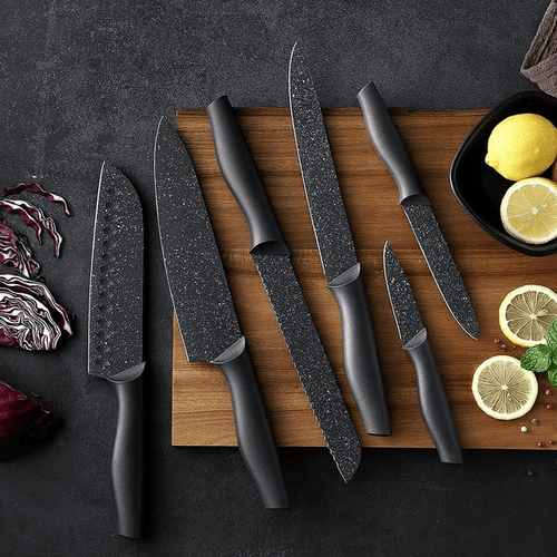 Marco Almond KYA39 12-Piece Black Kitchen Knife Set, Black Chef Knives with Sharp Blades,Blade Guards,Stainless Steel,Dishwasher Safe EasyOptionXY LLC