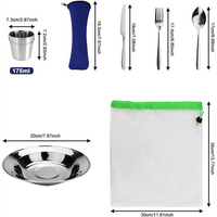 BUZIFU 7 in 1 Camping Cutlery Set Stainless Steel Utensils Camping Tableware Mess Kit Complete Dinnerware Set Includes Plate Bowl Cup Spoon Fork Knife Mesh Travel Bag for Camping Backpacking EasyOptionXY LLC