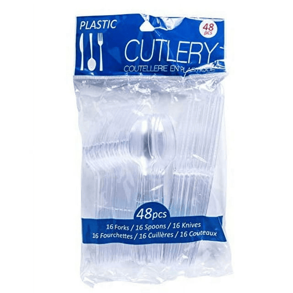 Jacent 48 Count Disposable Clear Plastic Cutlery Set, Forks Knives and Spoons EasyOptionXY LLC