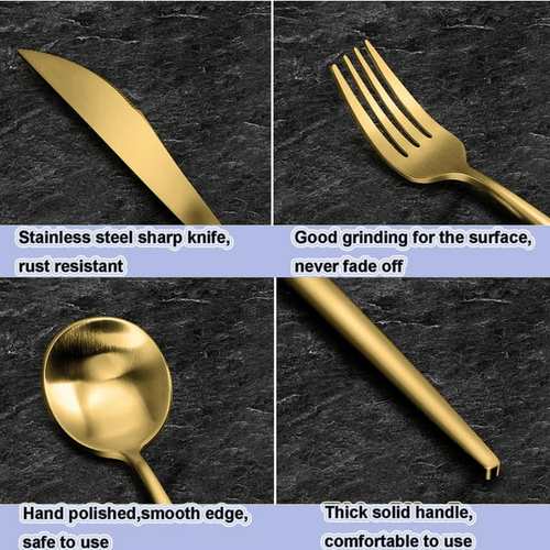 Biutsiun Silverware Sets, 30 Pieces Stainless Steel Flatware Set, Utensils Set Service for 6, Tableware Cutlery Set for Home and Restaurant, Knives Forks Spoons, Mirror Polished, Gold EasyOptionXY LLC