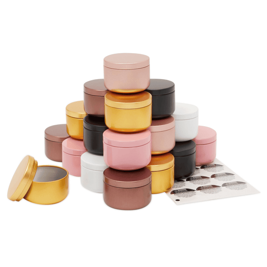 24 Pack Metal Candle Tins 2oz, Small Cans with Lids Bulk with Warning Stickers for Candle Making (6 Colors) EasyOptionXY LLC