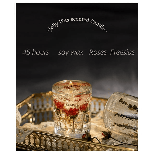 MEHOOM Crystal Cup Dried Flower Jelly Candle, Rose & Freesia Scent, 13 oz, Soy Wax Fragrance, Mother's Day Gift EasyOptionXY LLC