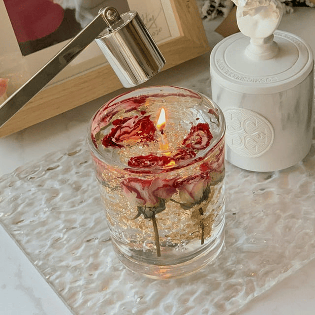 MEHOOM Crystal Cup Dried Flower Jelly Candle, Rose & Freesia Scent, 13 oz, Soy Wax Fragrance, Mother's Day Gift EasyOptionXY LLC