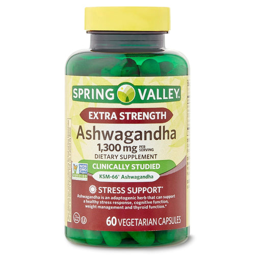 Spring Valley Extra Strength Ashwagandha Dietary Supplement; 1300 mg; 60 Vegetarian Capsules EasyOptionXY LLC