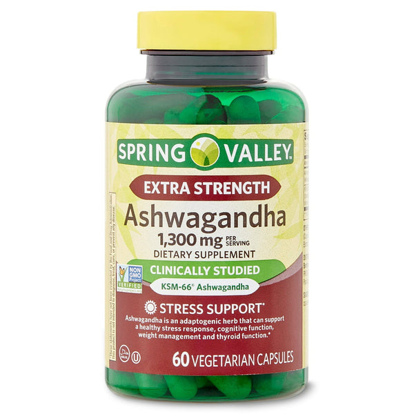 Spring Valley Extra Strength Ashwagandha Dietary Supplement; 1300 mg; 60 Vegetarian Capsules EasyOptionXY LLC