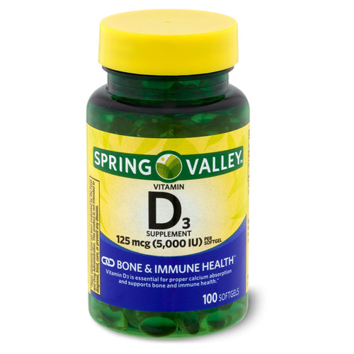 Spring Valley Vitamin D3 Softgels; 5000 IU; 100 Count EasyOptionXY LLC