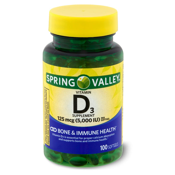 Spring Valley Vitamin D3 Softgels; 5000 IU; 100 Count EasyOptionXY LLC
