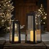 Lights4fun, Inc. Set of Two Black Metal Battery Operated LED Indoor Outdoor Garden & Patio Flameless Candle Lantern Lights EasyOptionXY LLC