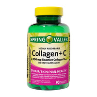 Spring Valley Highly Absorbable Collagen + C Tablets Dietary Supplement; 2; 500 mg; 90 Count EasyOptionXY LLC