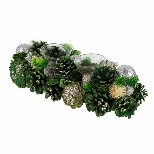 Northlight 13" Green Pinecone and Silver Glitter Ornaments Christmas Tealight Candle Holder EasyOptionXY LLC