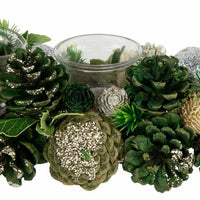 Northlight 13" Green Pinecone and Silver Glitter Ornaments Christmas Tealight Candle Holder EasyOptionXY LLC