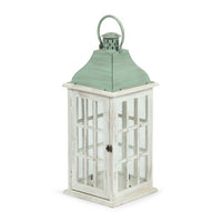 Noble House Montville Mango Wood Handcrafted Decorative Lantern, White and Green Patina EasyOptionXY LLC