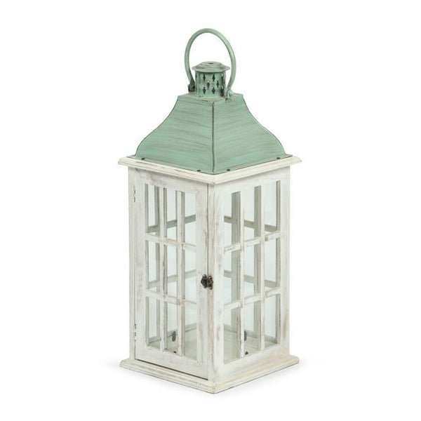 Noble House Montville Mango Wood Handcrafted Decorative Lantern, White and Green Patina EasyOptionXY LLC