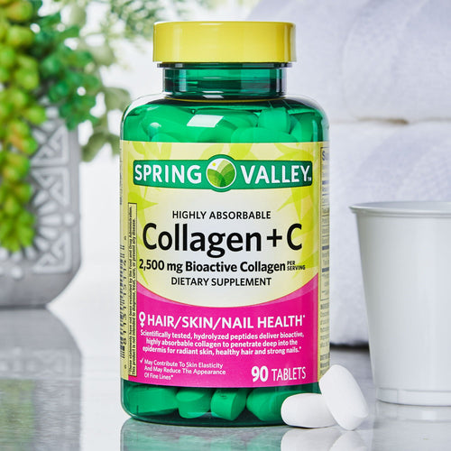 Spring Valley Highly Absorbable Collagen + C Tablets Dietary Supplement; 2; 500 mg; 90 Count EasyOptionXY LLC