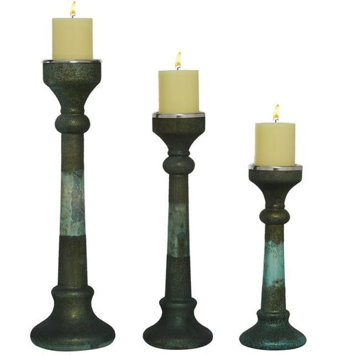 DecMode 3 Candle Green Glass Candle Holder, Set of 3 EasyOptionXY LLC