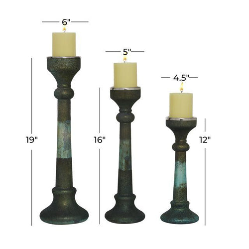 DecMode 3 Candle Green Glass Candle Holder, Set of 3 EasyOptionXY LLC