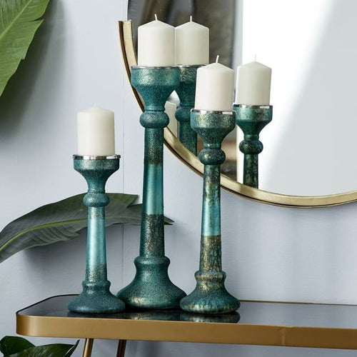 DecMode 3 Candle Green Glass Candle Holder, Set of 3 EasyOptionXY LLC