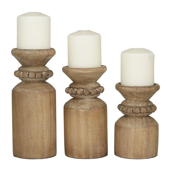 DecMode 3 Candle Brown Wood Candle Holder, Set of 3 EasyOptionXY LLC