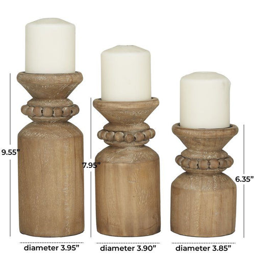 DecMode 3 Candle Brown Wood Candle Holder, Set of 3 EasyOptionXY LLC