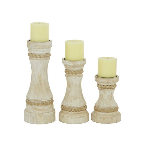 DecMode 3 Candle Cream Wood Candle Holder, Set of 3 EasyOptionXY LLC