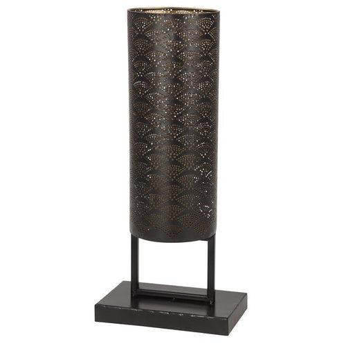 DecMode Modern Style Large Black Cylinder Metal Lantern with Pierced Metal Boho Pattern on Metal Base, 10' x 23' EasyOptionXY LLC