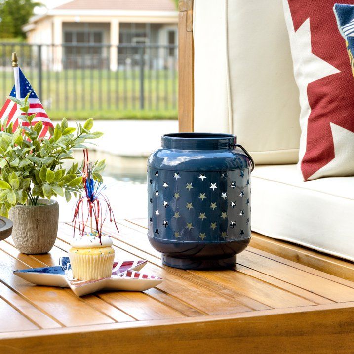 Stratton Home Decor Farmhouse Blue Star Cutout Metal Lantern EasyOptionXY LLC